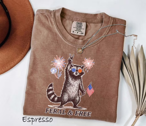 Feral But Free Raccoon 4th of July T Shirt, Patriotic Raccoon Fourth Of July Shirt, Independence Day Shirt, Gift For Family