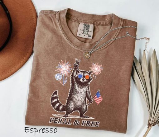 Feral But Free Raccoon 4th of July T Shirt, Patriotic Raccoon Fourth Of July Shirt, Independence Day Shirt, Gift For Family