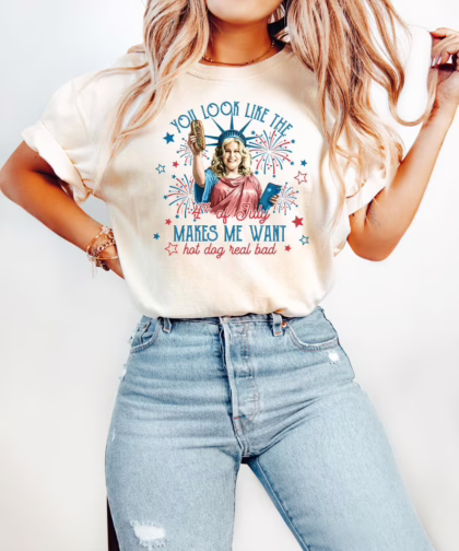 Jennifer Coolidge You Look Like The 4th Of July Makes Me Want A Hot Dog Real Bad Shirt, Patriotic Fourth Of July T Shirt