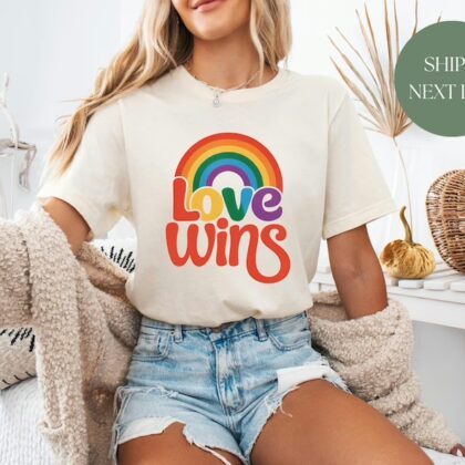 Love Wins Rainbow Pride T Shirt, Love Wins Shirt, LGBT Shirt, Equality Crewneck Sweatshirt, Gift For Gay Trans