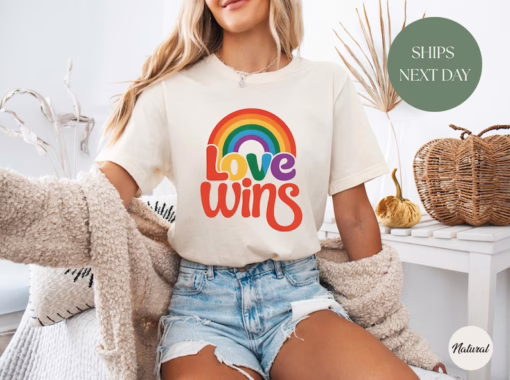 Love Wins Rainbow Pride T Shirt, Love Wins Shirt, LGBT Shirt, Equality Crewneck Sweatshirt, Gift For Gay Trans