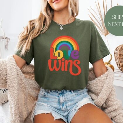 Love Wins Rainbow Pride T Shirt, Love Wins Shirt, LGBT Shirt, Equality Crewneck Sweatshirt, Gift For Gay Trans