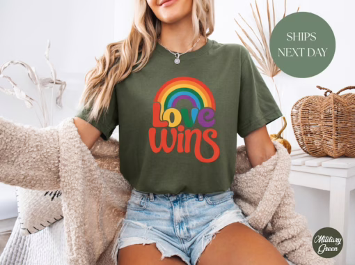 Love Wins Rainbow Pride T Shirt, Love Wins Shirt, LGBT Shirt, Equality Crewneck Sweatshirt, Gift For Gay Trans