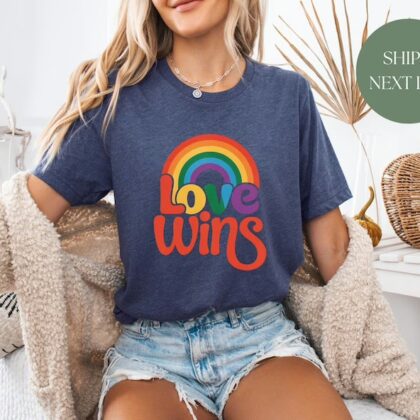 Love Wins Rainbow Pride T Shirt, Love Wins Shirt, LGBT Shirt, Equality Crewneck Sweatshirt, Gift For Gay Trans