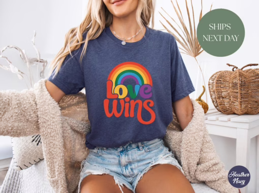 Love Wins Rainbow Pride T Shirt, Love Wins Shirt, LGBT Shirt, Equality Crewneck Sweatshirt, Gift For Gay Trans