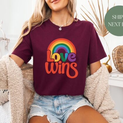 Love Wins Rainbow Pride T Shirt, Love Wins Shirt, LGBT Shirt, Equality Crewneck Sweatshirt, Gift For Gay Trans