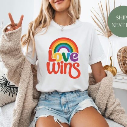 Love Wins Rainbow Pride T Shirt, Love Wins Shirt, LGBT Shirt, Equality Crewneck Sweatshirt, Gift For Gay Trans