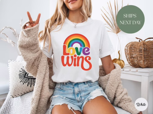 Love Wins Rainbow Pride T Shirt, Love Wins Shirt, LGBT Shirt, Equality Crewneck Sweatshirt, Gift For Gay Trans