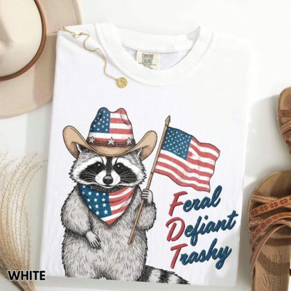 Vintage 4th of July Feral But Free Racoon FDT Shirt, Patriotic Fourth Of July T Shirt, Fuck Donald Trump Shirt