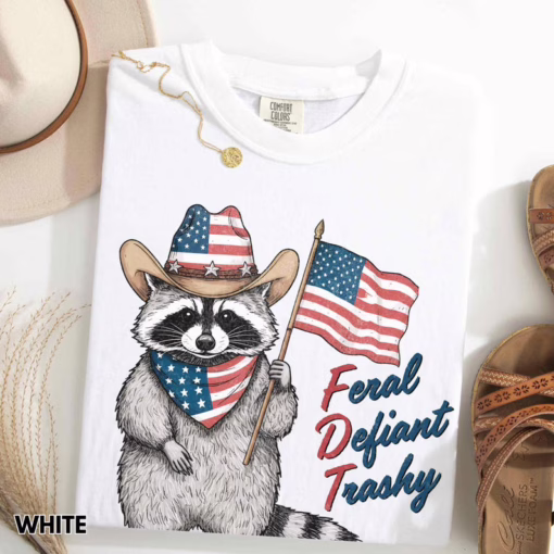 Vintage 4th of July Feral But Free Racoon FDT Shirt, Patriotic Fourth Of July T Shirt, Fuck Donald Trump Shirt