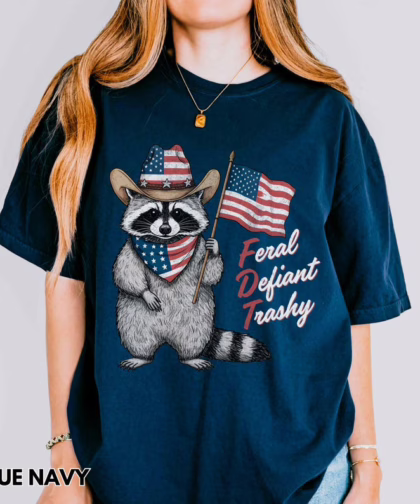 Vintage 4th of July Feral But Free Racoon FDT Shirt, Patriotic Fourth Of July T Shirt, Fuck Donald Trump Shirt