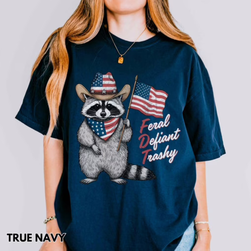 Vintage 4th of July Feral But Free Racoon FDT Shirt, Patriotic Fourth Of July T Shirt, Fuck Donald Trump Shirt