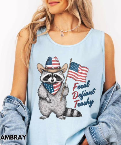 Vintage 4th of July Feral But Free Racoon FDT Shirt, Patriotic Fourth Of July T Shirt, Fuck Donald Trump Shirt