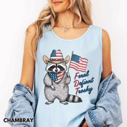 Vintage 4th of July Feral But Free Racoon FDT Shirt, Patriotic Fourth Of July T Shirt, Fuck Donald Trump Shirt