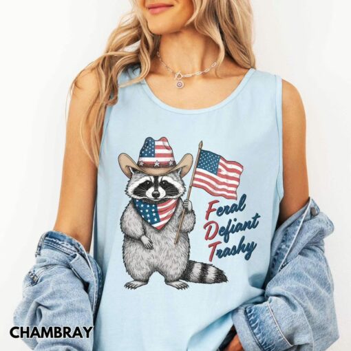 Vintage 4th of July Feral But Free Racoon FDT Shirt, Patriotic Fourth Of July T Shirt, Fuck Donald Trump Shirt